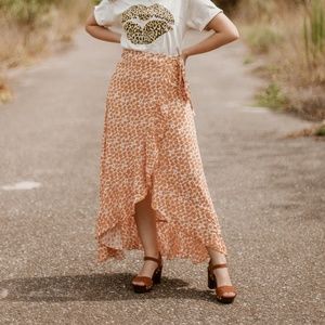 Orange Floral Asymmetrical Maxi Wrap Skirt